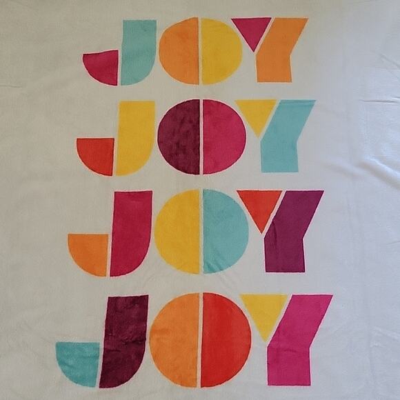 Holiday Festive JOY Throw Blanket White 50" x 60" Colorful Letters - Picture 2 of 5